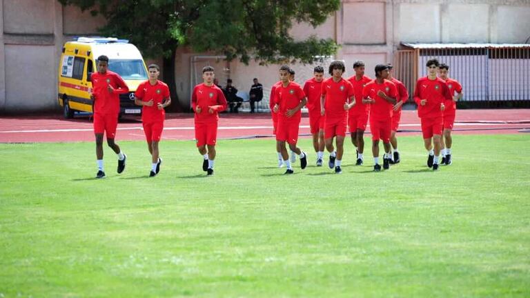 La sélection marocain des moins de 17 ans lors d'une séance d'entrainement en Algérie, le 1er mai 2023. 