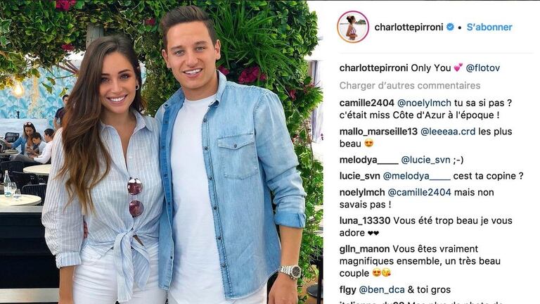 Florian Thauvin, joueur de l'équipe de France et sa compagne Charlotte Pirroni.